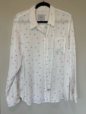 Rails White Shirt with Red, Blue, and Pale Blue Heart Print